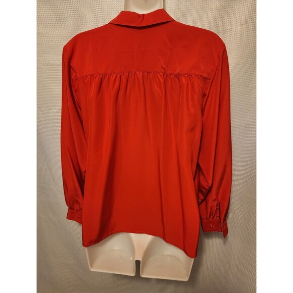 Vintage Womens Sz Large Silk Blend Button Down Red Blouse Gold Buttons Office - Picture 2 of 8